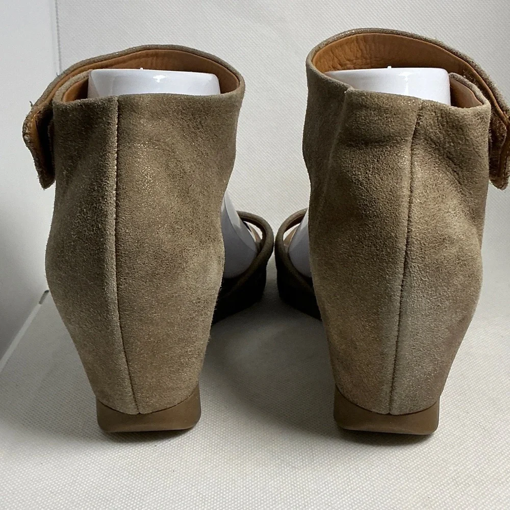 Paul Green Munich Taupe Suede Wedge Sandals Comfort Ankle Strap 7